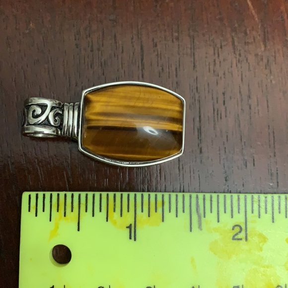 Tigers eye pendant set in silver rhodium - Picture 2 of 5